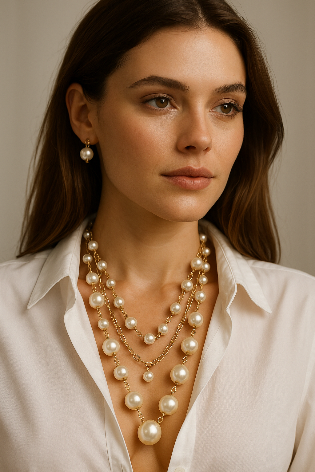 Gold Layered Pearl Necklace – Handmade Adjustable Long Gold Plated Jewelry