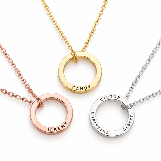Fashionable and simple necklace with hollow round shape and customizable name design