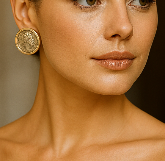 Ancient Coin Statement Earrings – Gold Framed Vintage Design - Glam Duchess