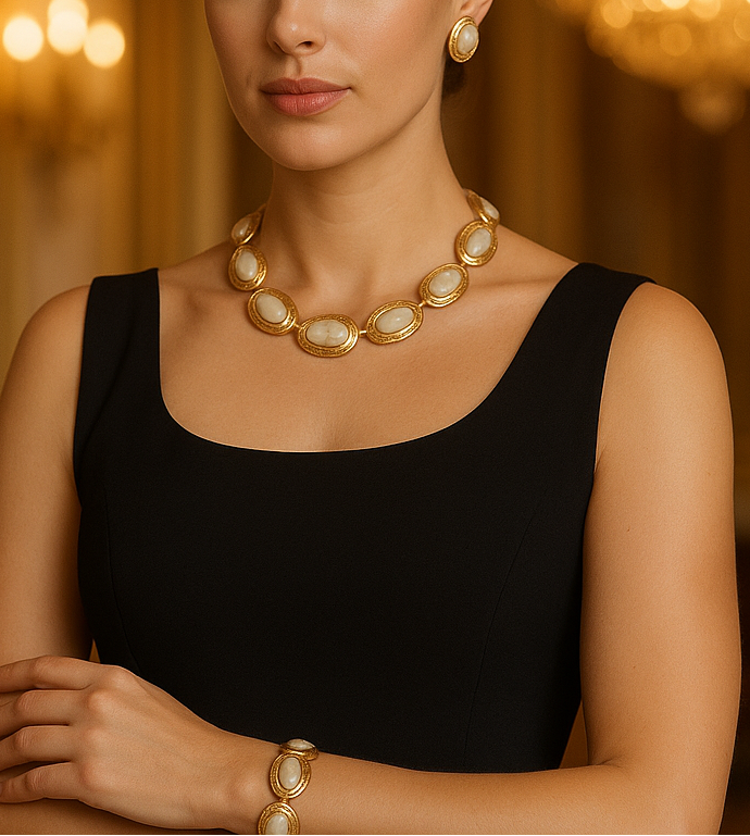 Luxury Gold Plated Pearl Jewelry Set – Necklace, Bracelet & Stud Earrings - Glam Duchess