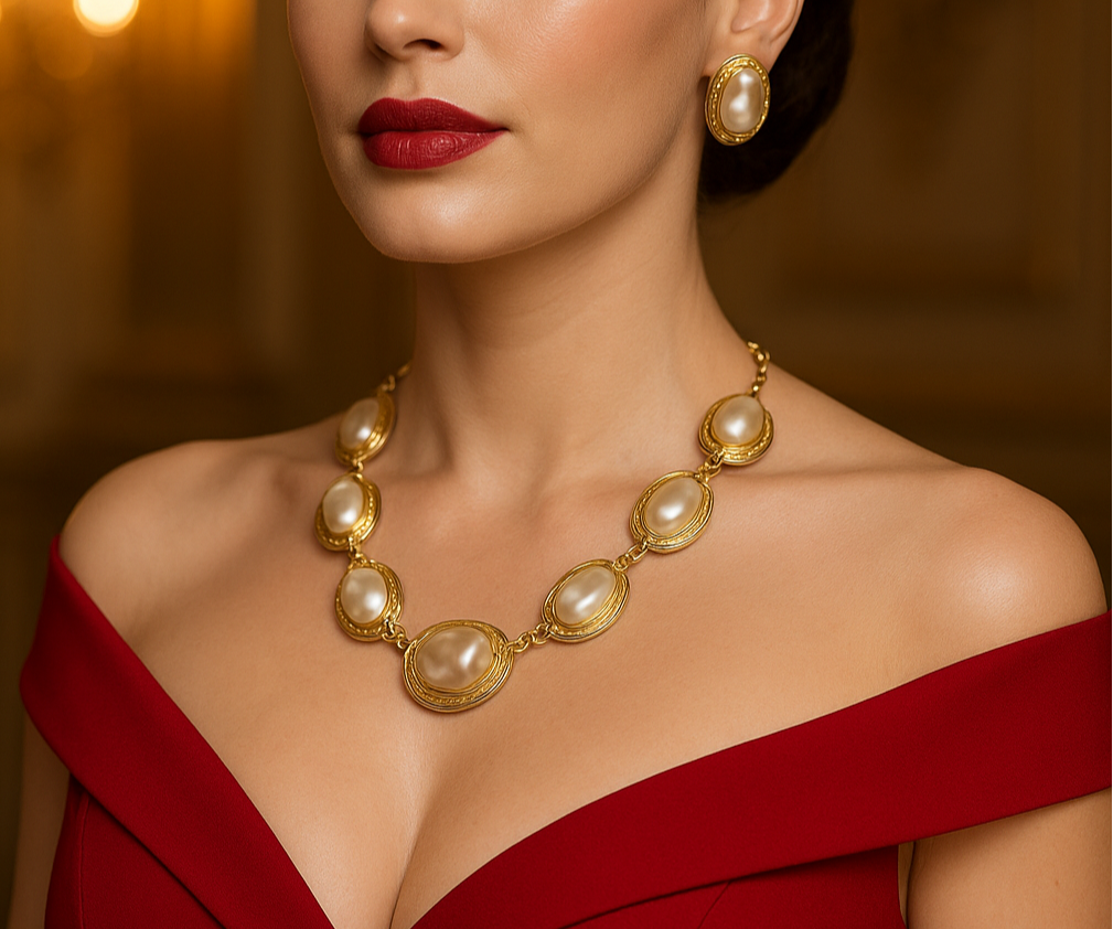Handmade Gold Plated Baroque Pearl Necklace Statement & Earrings Set - Glam Duchess