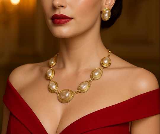 Handmade Gold Plated Baroque Pearl Necklace Statement & Earrings Set - Glam Duchess