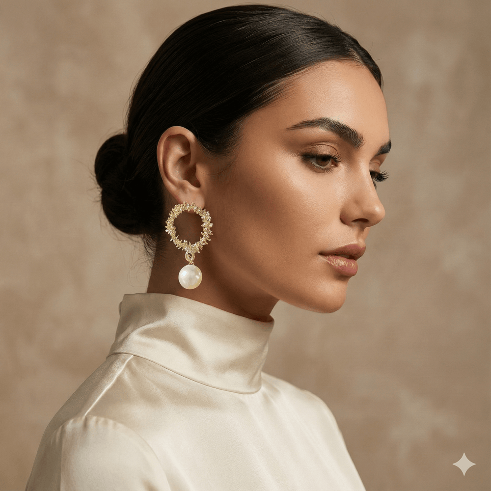 18K Gold Plated Coral Reef Pearl Drop Earrings, 5 cm