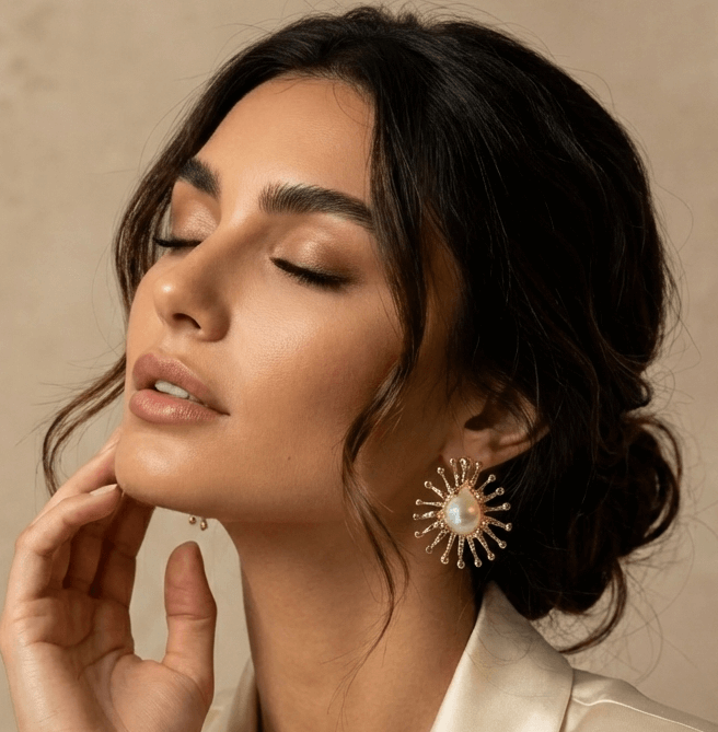 18K Gold Plated Sunburst Earrings with Teardrop Baroque Pearl - 3.5cm