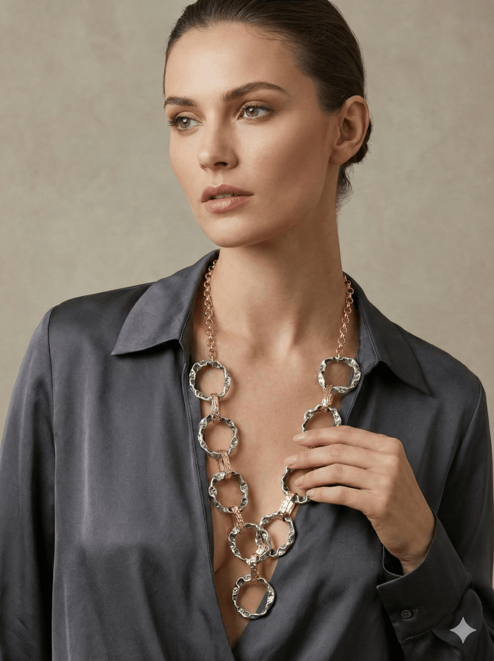 Luxury Two-Tone Chunky Chain Necklace | Hammered Silver & 18K Gold Plated Statement Link