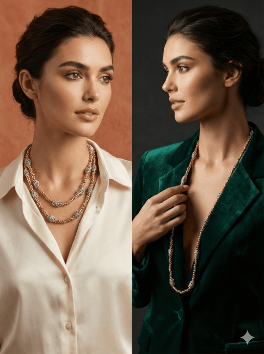 18k Gold Plated 100cm Long Beaded Necklace – Two-Tone Layering Statement Piece