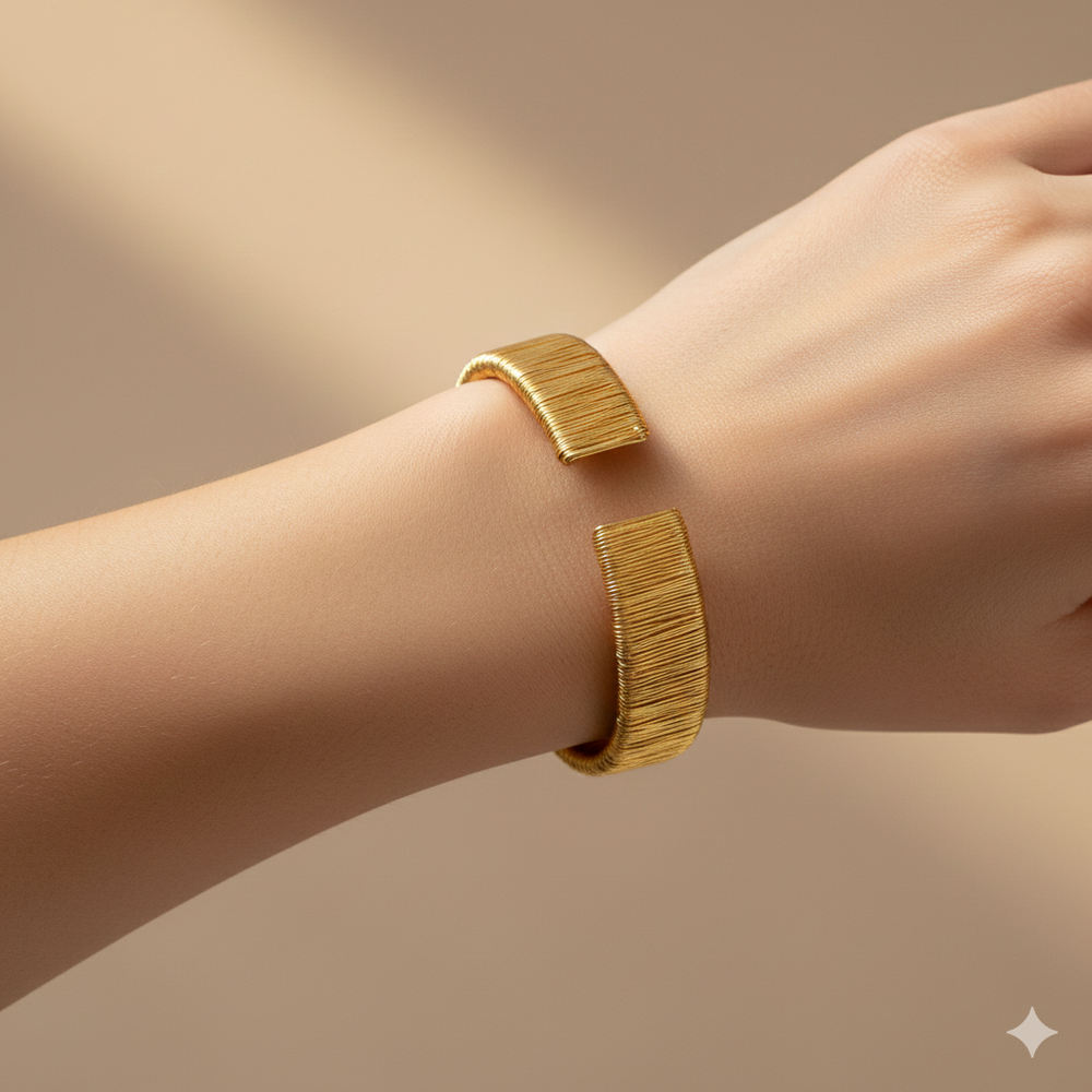 18K Gold Plated Wire-Wrapped Gold Choker & Cuff Set | Statement Jewelry