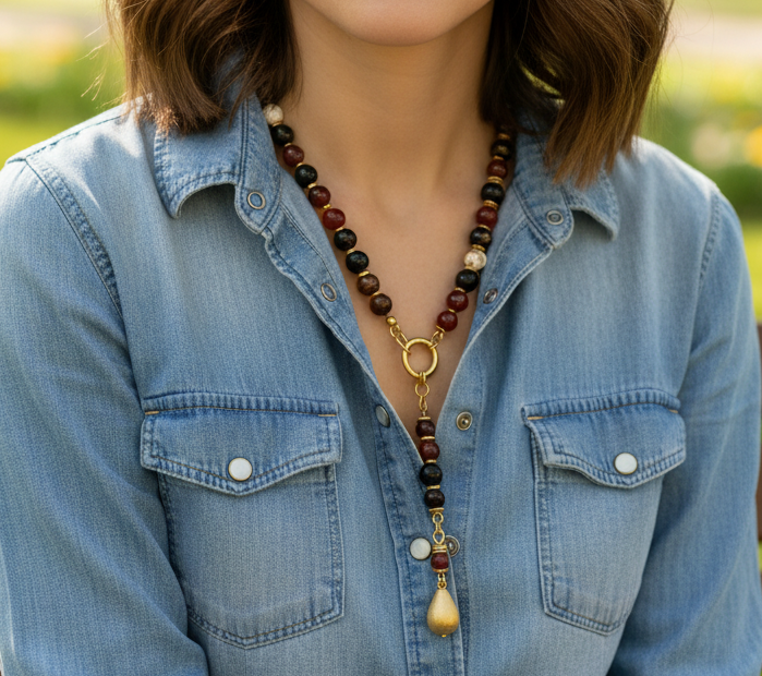 Handcrafted Gold Plated Natural Stone Necklace
