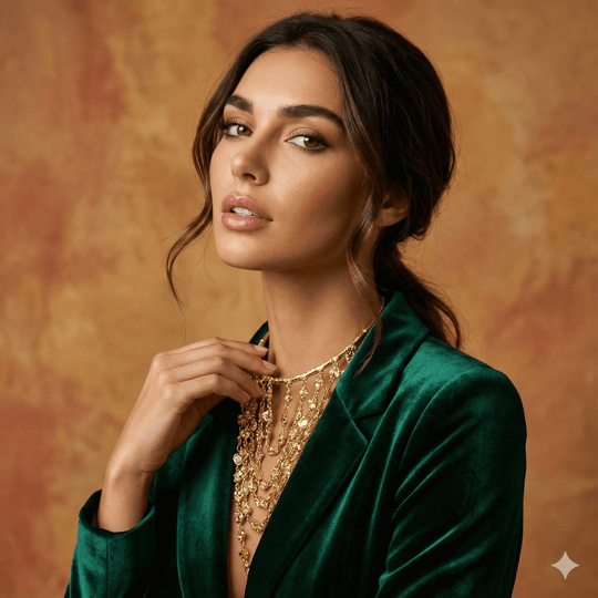 18k Gold Plated Organic Nugget Tiered Bib Necklace, Multi-Strand Statement Collar