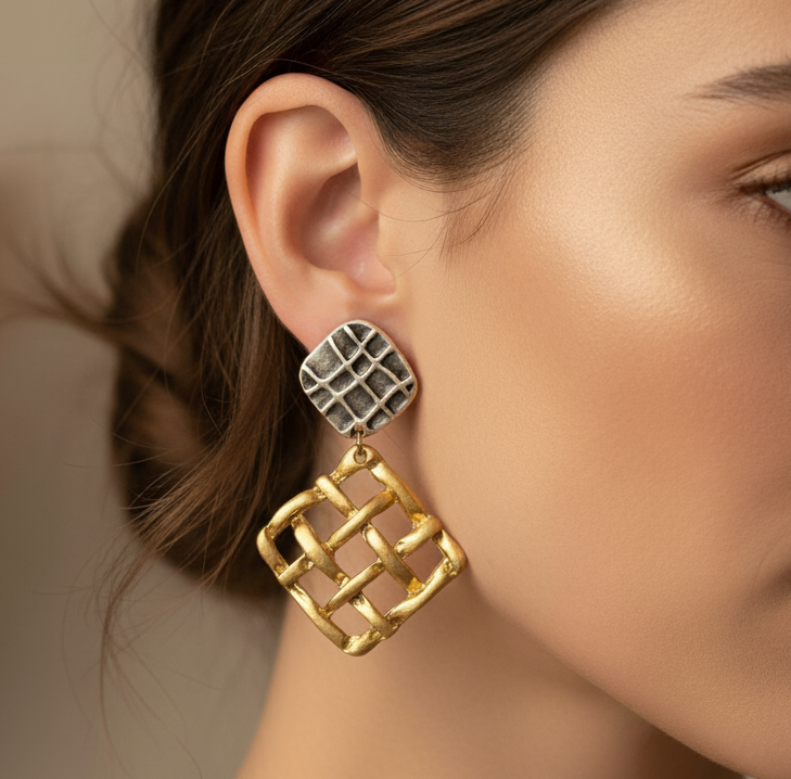 Handmade Gold Plated Woven Drop Earrings