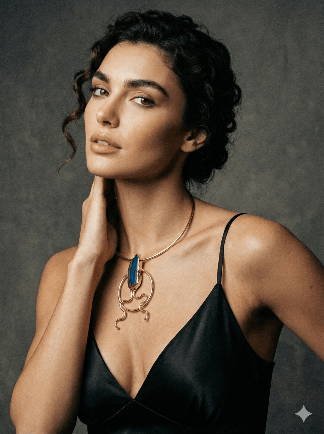 18k Gold Plated Sculptural Choker - Abstract Art Statement Necklace with Natural Stone