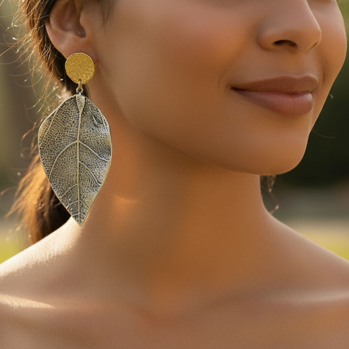 Gold-Plated Two-Tone Dangle Earrings - Handmade Chunky Statement Jewelry