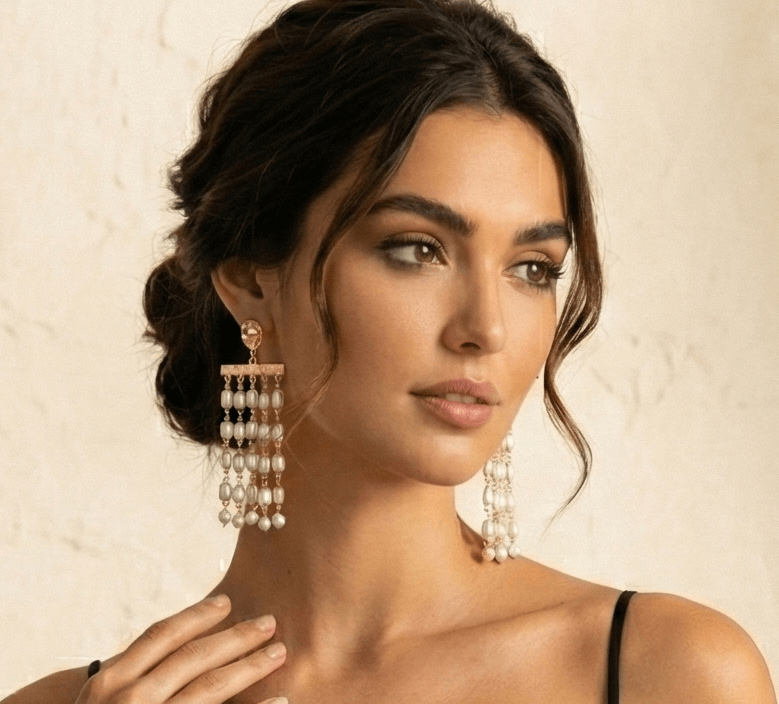 18K Gold Plated Linear Pearl Tassel Earrings | 10cm