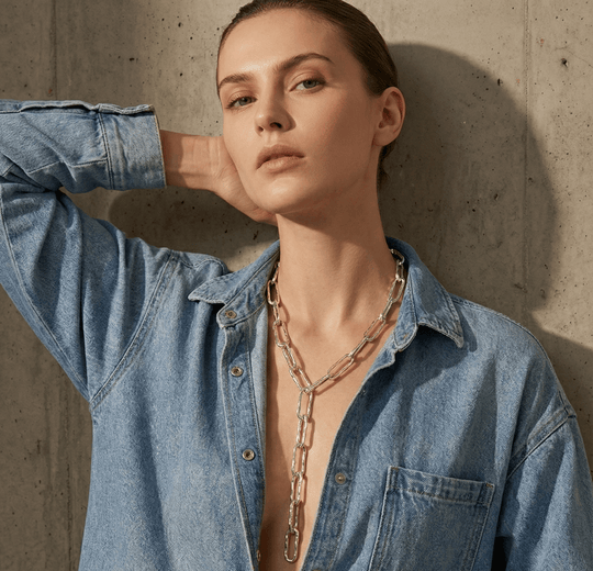 18k Vergulde Getextureerde Lariat Ketting - Langwerpige Schakel Y-Ketting (59cm)