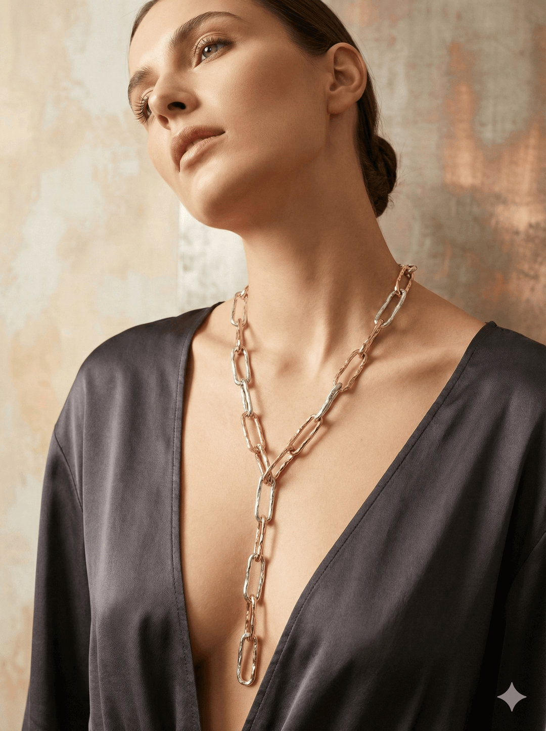 18k Vergulde Getextureerde Lariat Ketting - Langwerpige Schakel Y-Ketting (59cm)