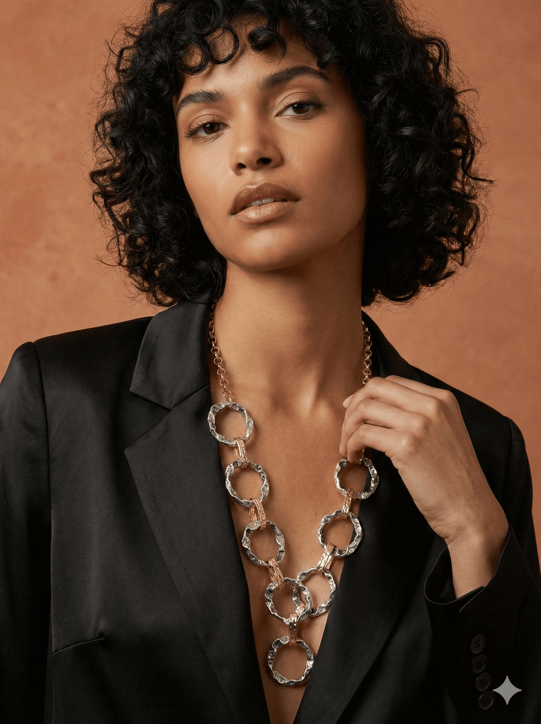 Luxury Two-Tone Chunky Chain Necklace | Hammered Silver & 18K Gold Plated Statement Link