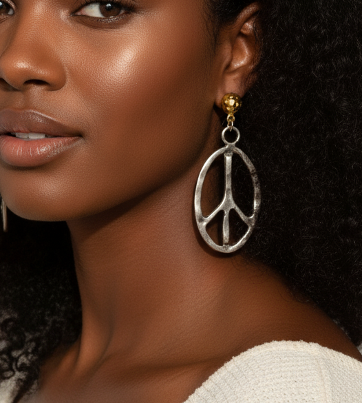 Gold Plated Boho Peace Sign Dangle Earrings
