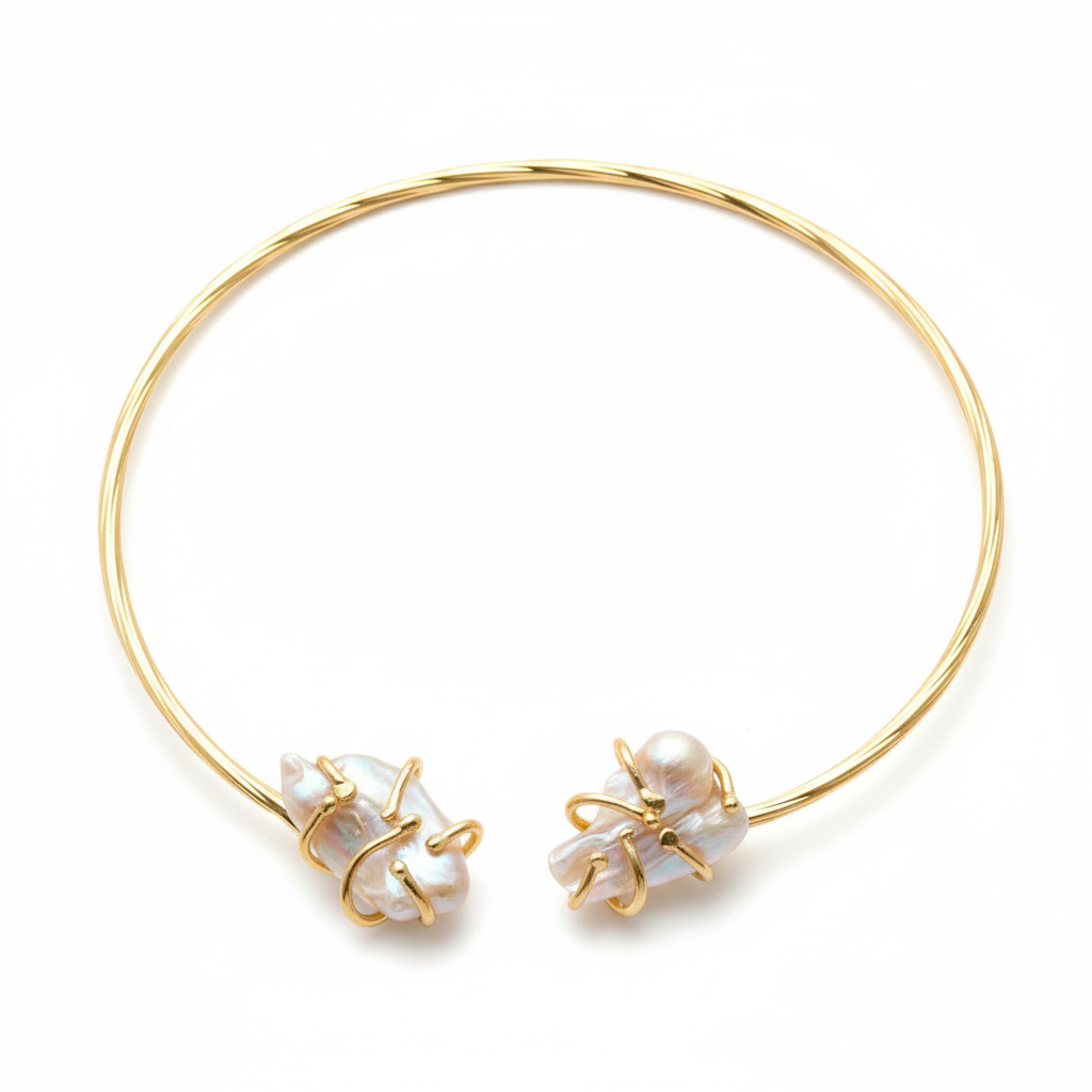 Gold Pearl Choker – Handmade Baroque Pearl Necklace With Gold Plated Collar