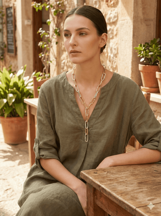 18k Vergulde Getextureerde Lariat Ketting - Langwerpige Schakel Y-Ketting (59cm)