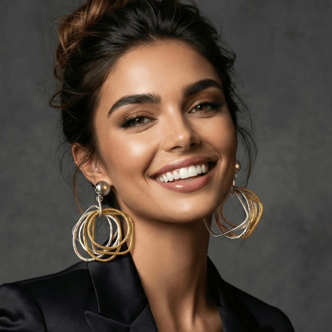 18K Vergulde Chunky Multi-Hoop Statement Oorbellen Met Parel - 7,5cm Goud