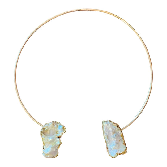 18k Gold Plated Baroque Keshi Pearl Choker – Organic Open Torque Necklace