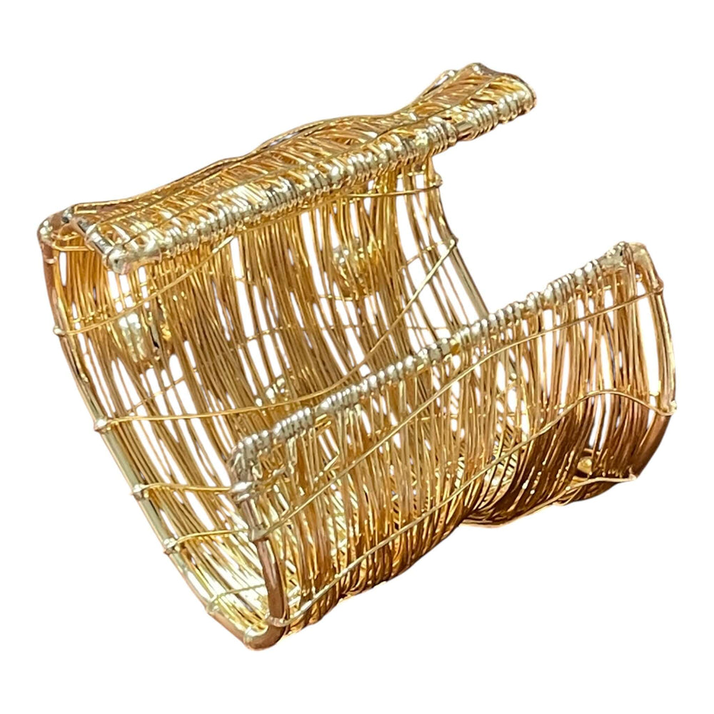 The Gilded Weaver Cuff: Wide Gold Wire-Wrapped Bangle with Raw Natural Stones