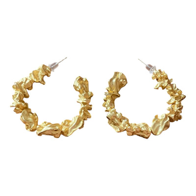 18K Gold Plated Textured Crinkled Molten Open Hoop Earrings, 4cm