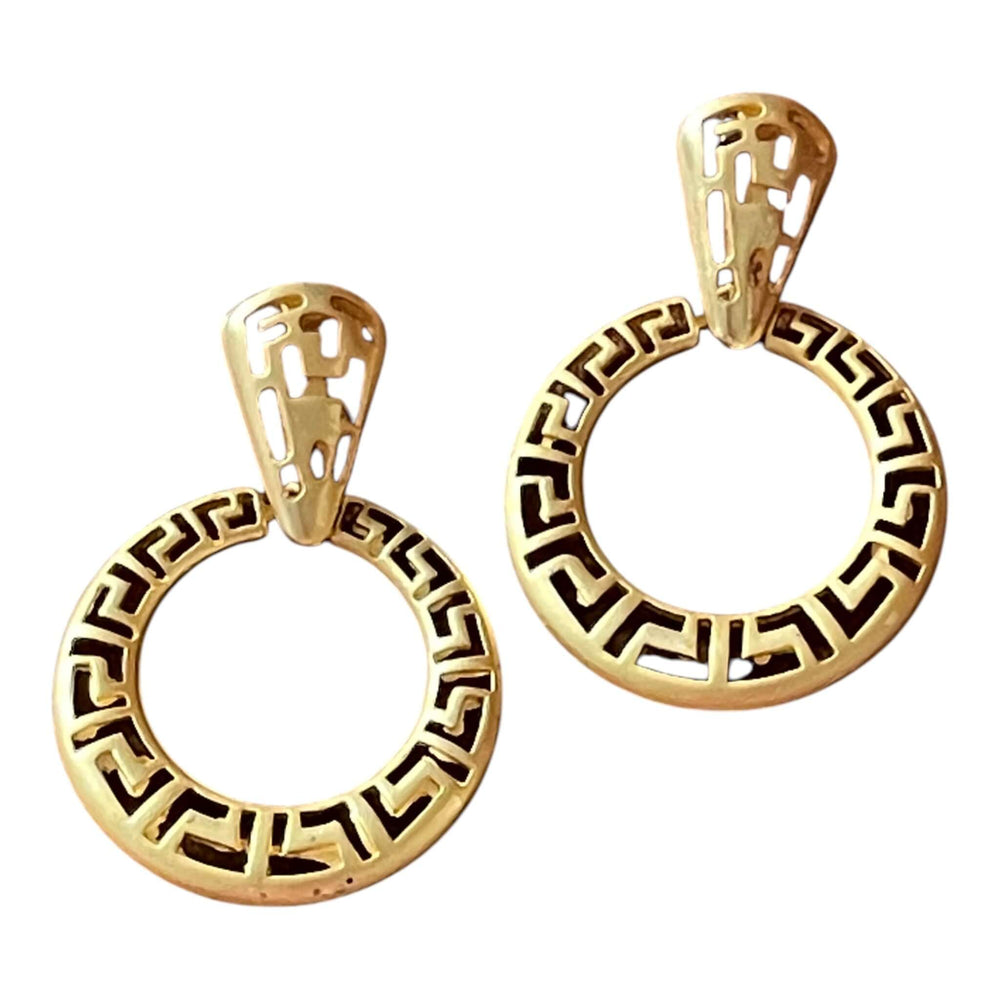 Oversized Greek Key Gold Plated Door Knocker Hoop Earrings - 6cm
