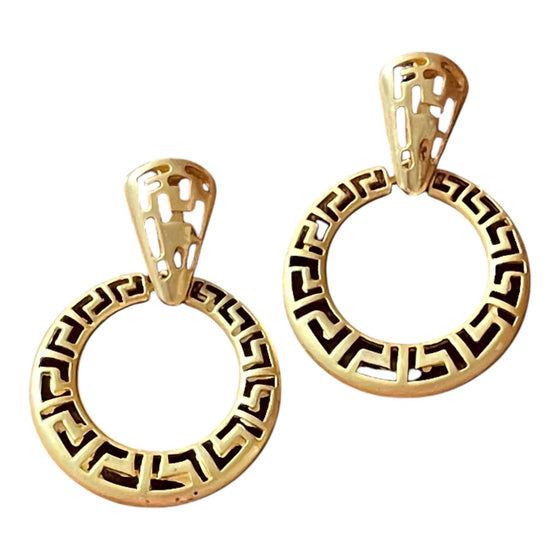 Oversized Greek Key Gold Plated Door Knocker Hoop Earrings - 6cm