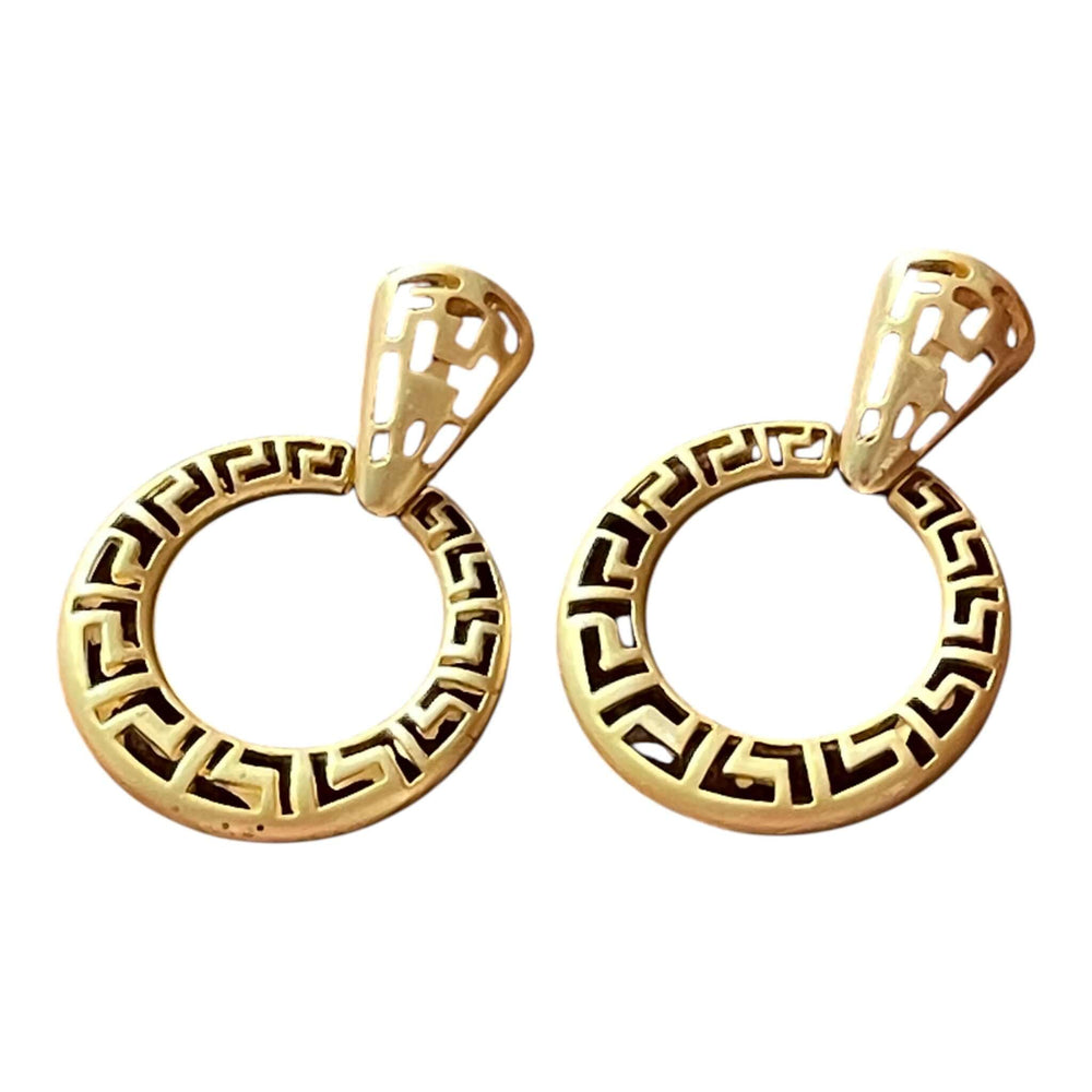 Oversized Greek Key Gold Plated Door Knocker Hoop Earrings - 6cm