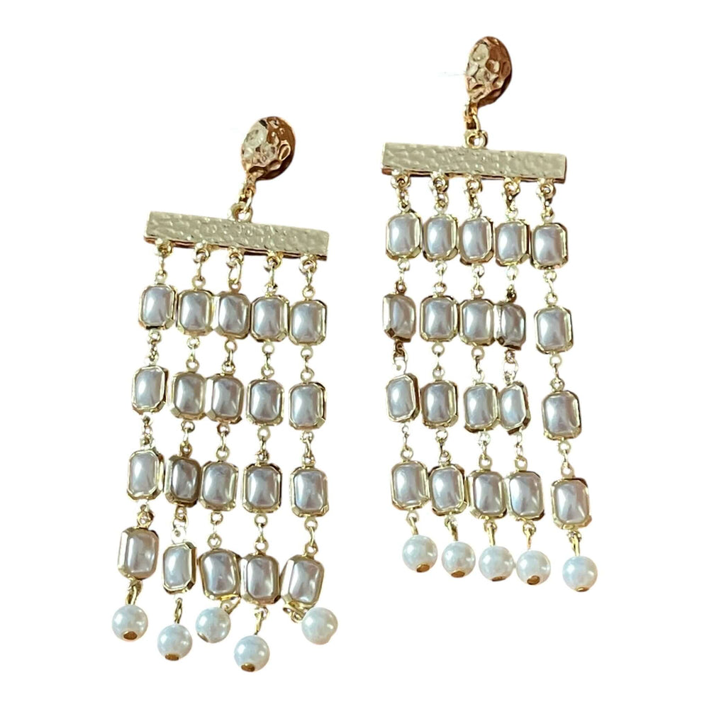 18K Gold Plated Linear Pearl Tassel Earrings | 10cm