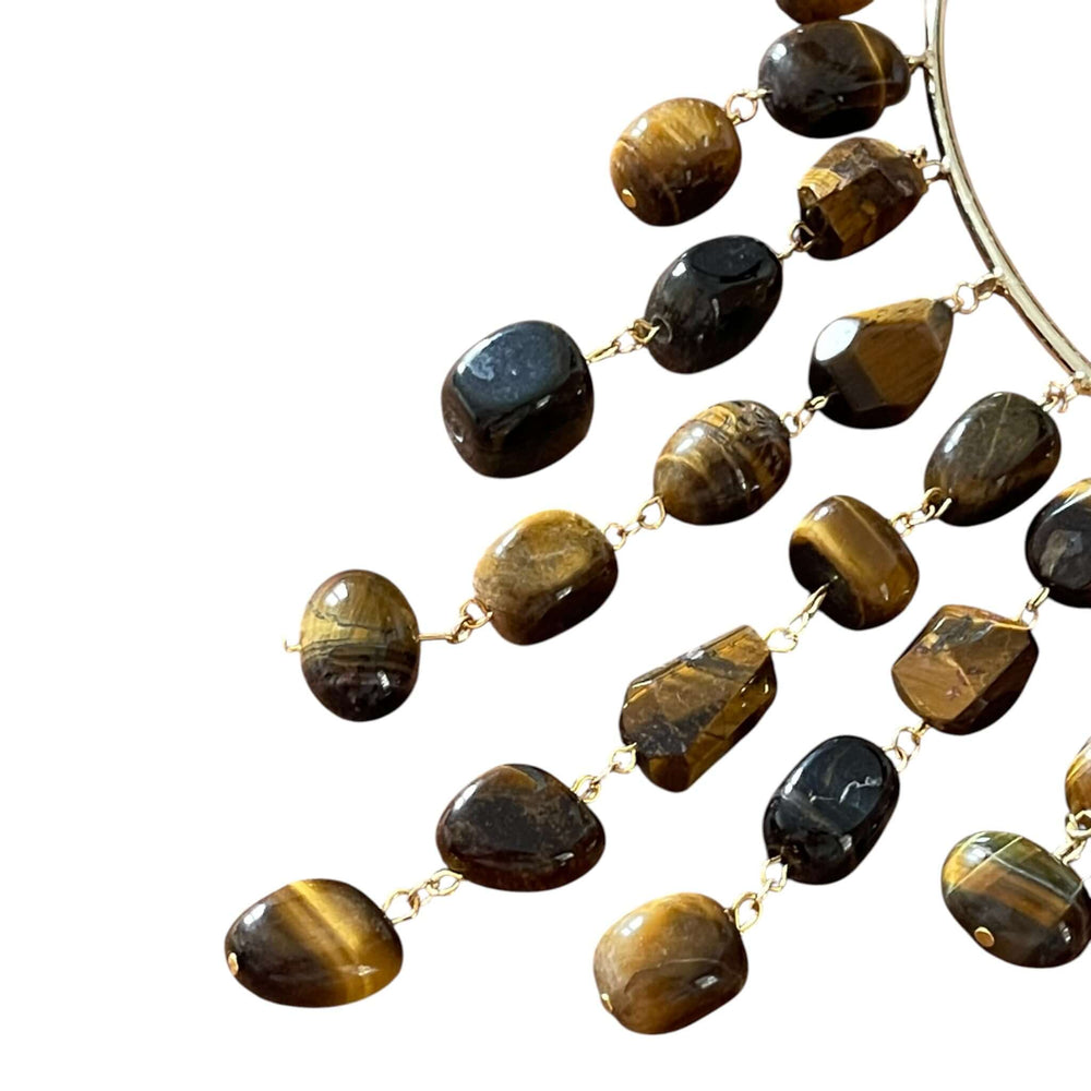 18K Gold Plated Tiger’s Eye Fringe Collar Choker Necklace