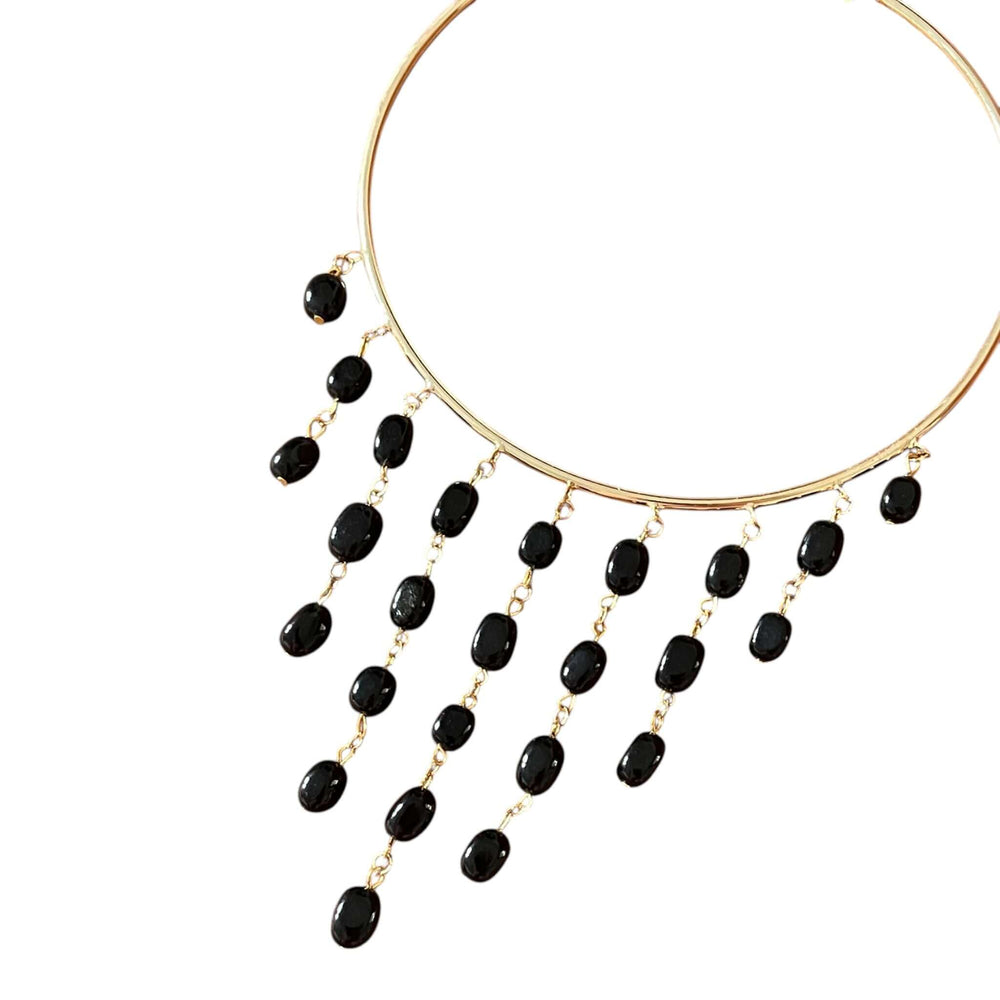 18k Vergulde Zwarte Onyx Franje Choker – Statement Waterval Halsketting