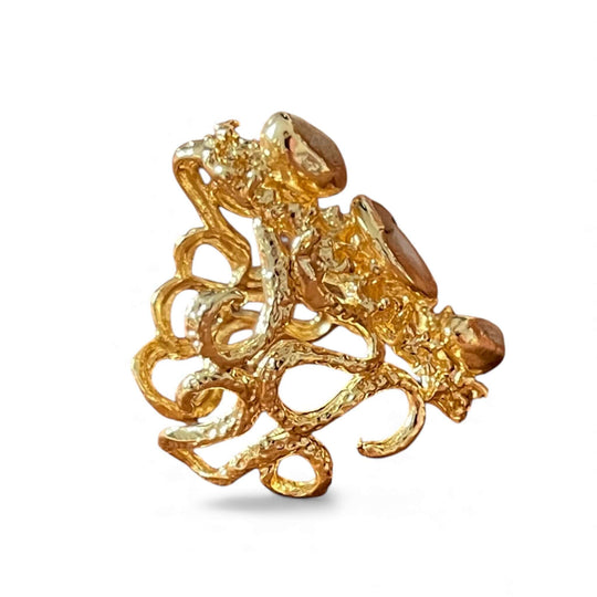 18K Vergulde Organische Parel Statement Ring | Gesmolten Textuur & Verstelbare Band