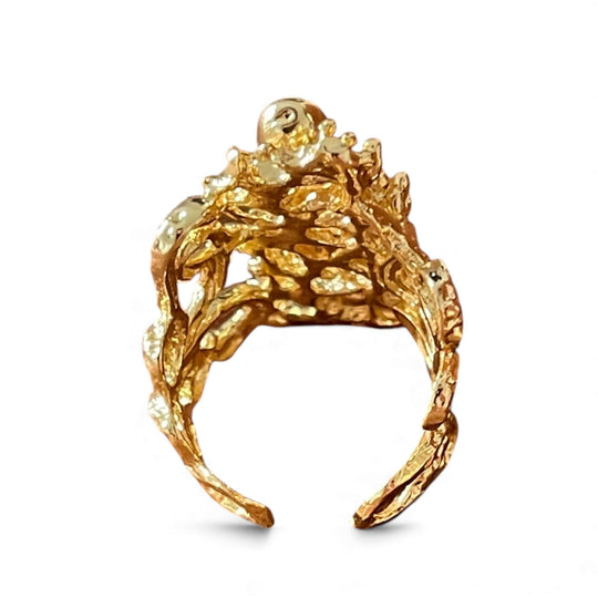 18K Vergulde Organische Parel Statement Ring | Gesmolten Textuur & Verstelbare Band
