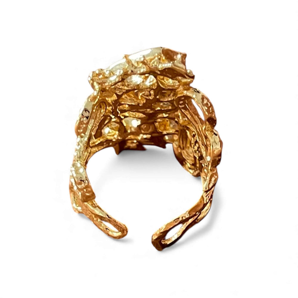 18K Gold Plated Geometric Stone Statement Ring, Adjustable Molten Design with Raw Crystals