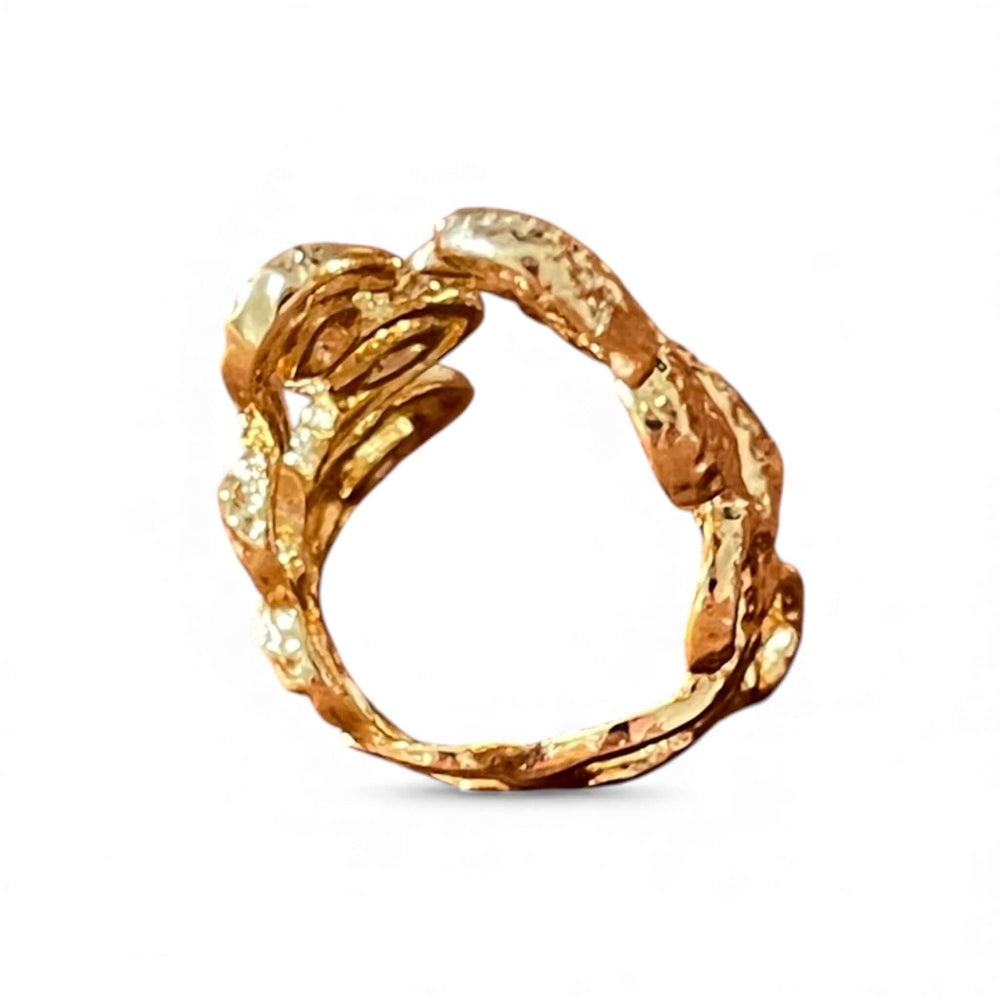 18K Gold Plated Swirling Vine Ring , Adjustable Statement with Amethyst-Hued Crystals