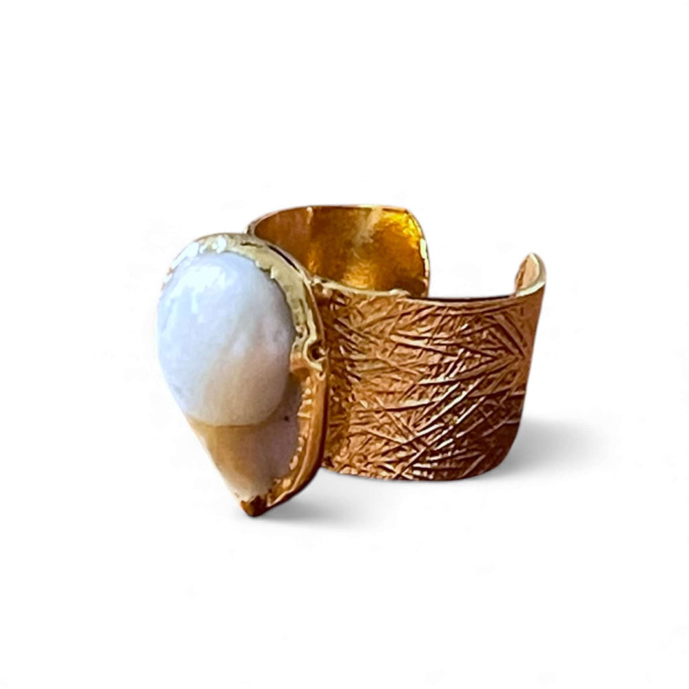 18k Gold Plated Baroque Pearl Statement Adjustable Ring