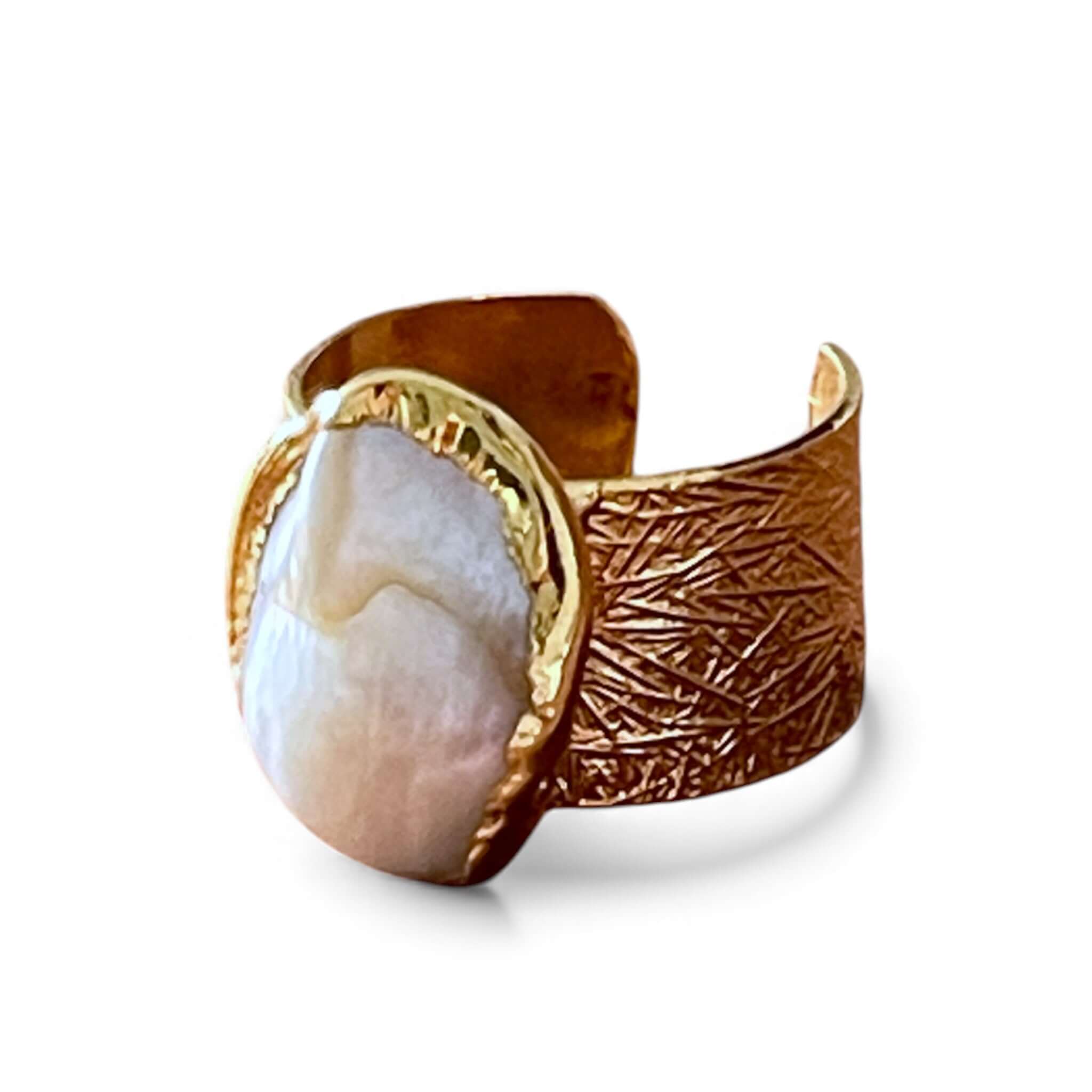 18k Gold Plated Baroque Pearl Statement Adjustable Ring