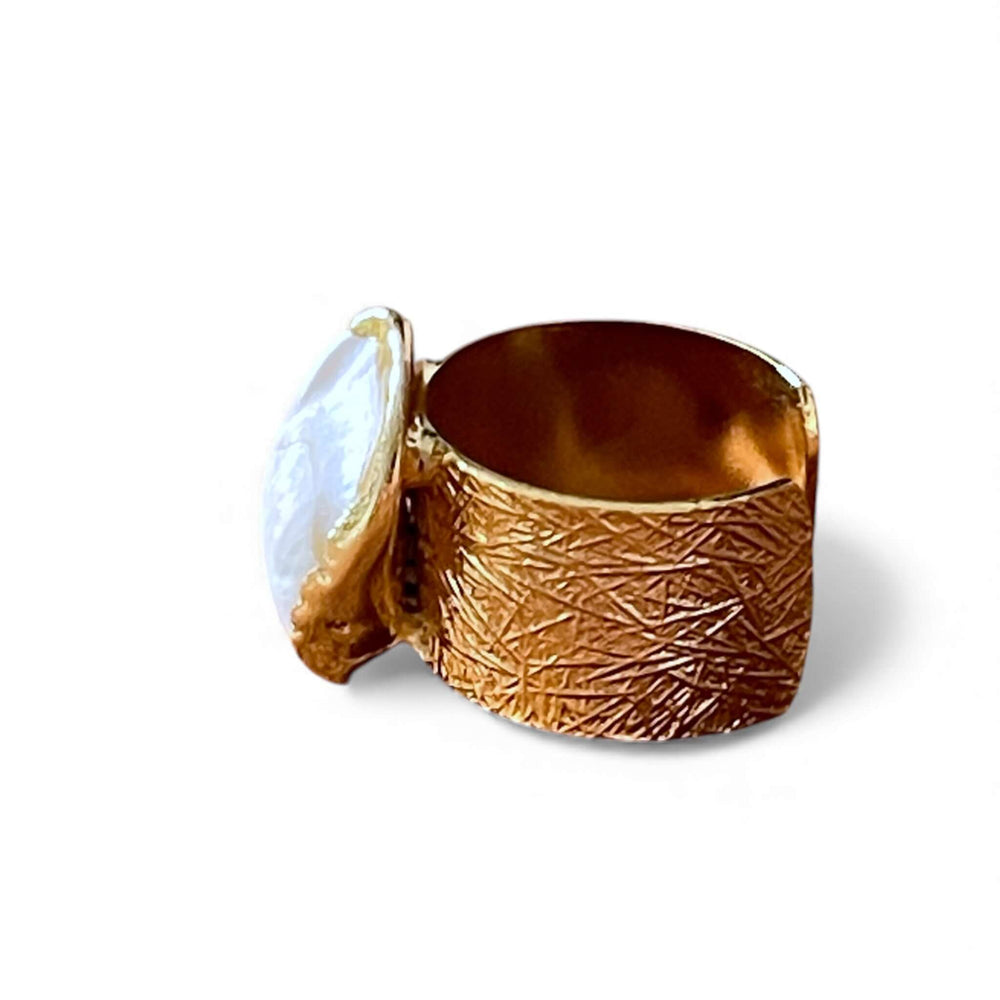 18k Gold Plated Baroque Pearl Statement Adjustable Ring