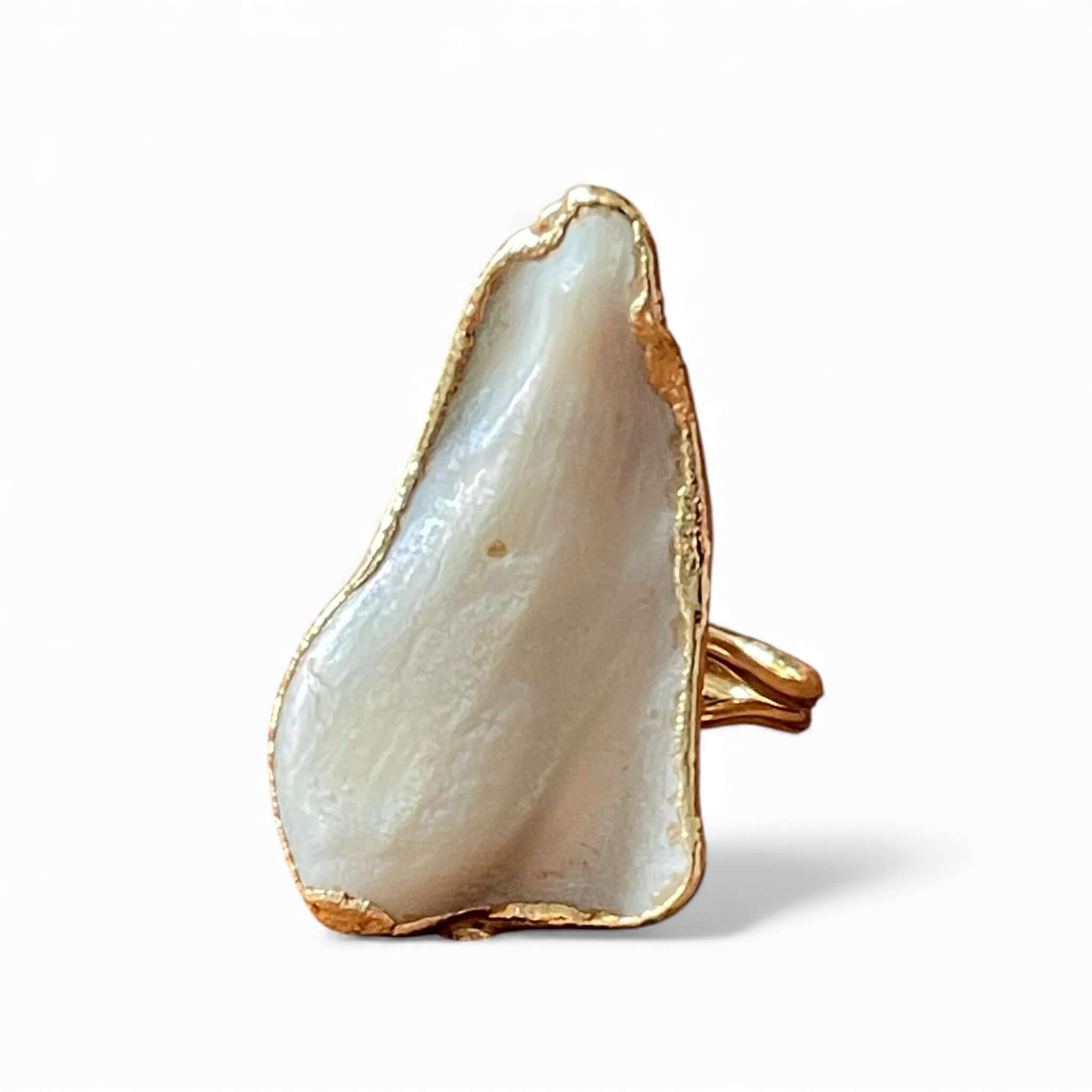 18k Gold Plated Large Mother of Pearl Adjustable Statement Ring