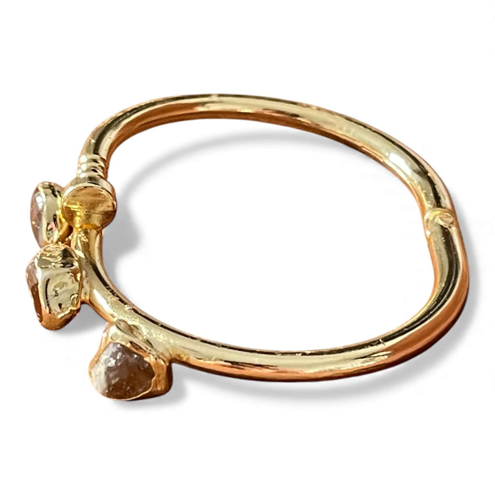 18k Gold Plated Raw Stone Trio Bangle | Hinged Cuff Bracelet