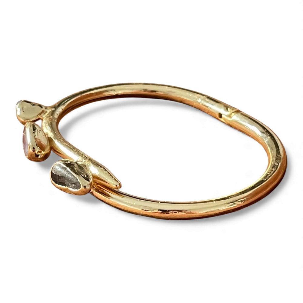 18k Gold Plated Raw Stone Trio Bangle | Hinged Cuff Bracelet