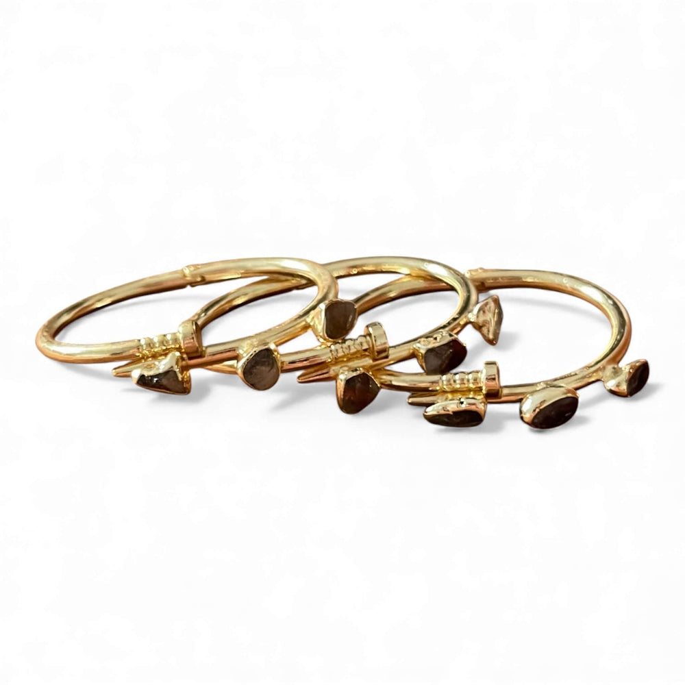 18k Gold Plated Raw Stone Trio Bangle | Hinged Cuff Bracelet