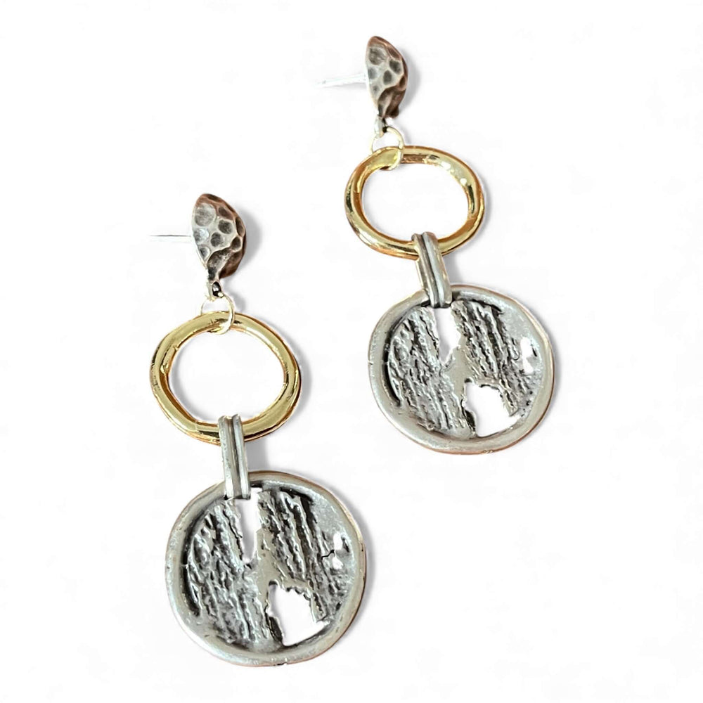 Luxe 18k Gold Plated Long Layered Necklace & Earring Set | Textured Statement Disc Design