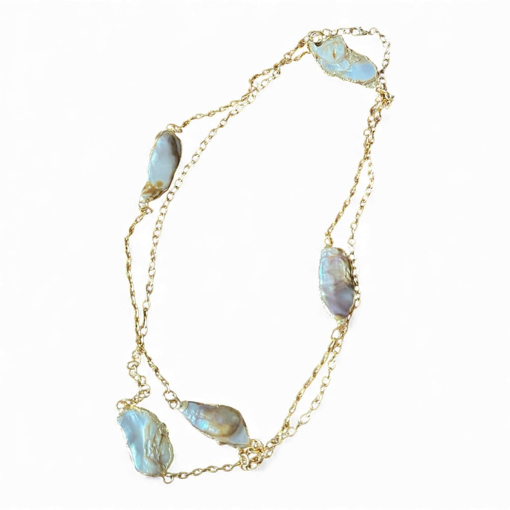 18K Gold Plated Handmade Organic Keshi Baroque Pearl Long Layering Necklace, 126 cm