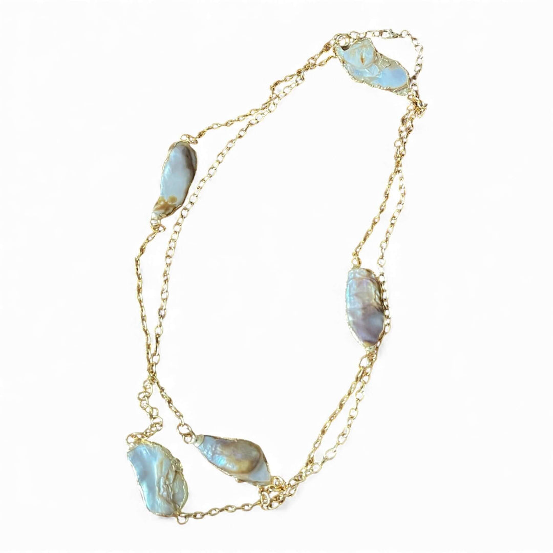 18K Gold Plated Handmade Organic Keshi Baroque Pearl Long Layering Necklace, 126 cm