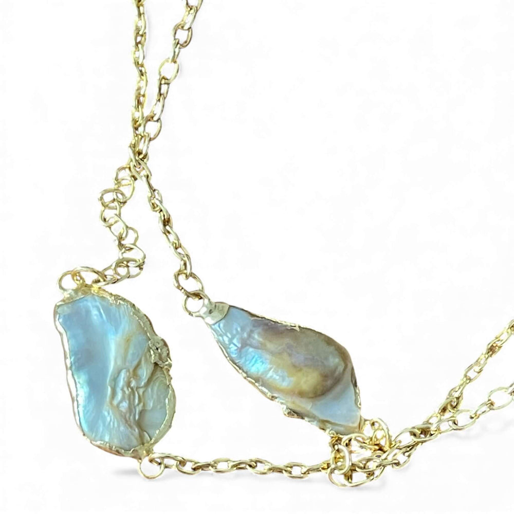 18K Gold Plated Handmade Organic Keshi Baroque Pearl Long Layering Necklace, 126 cm