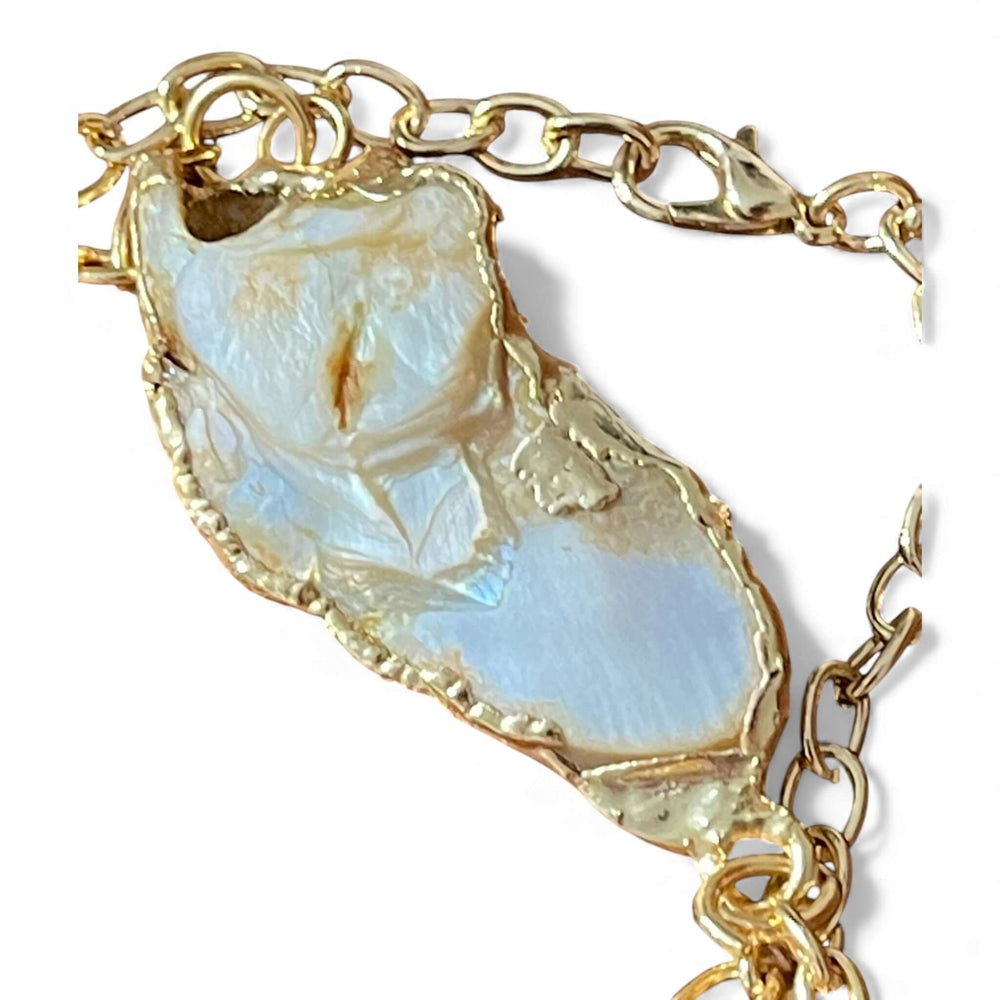18K Gold Plated Handmade Organic Keshi Baroque Pearl Long Layering Necklace, 126 cm