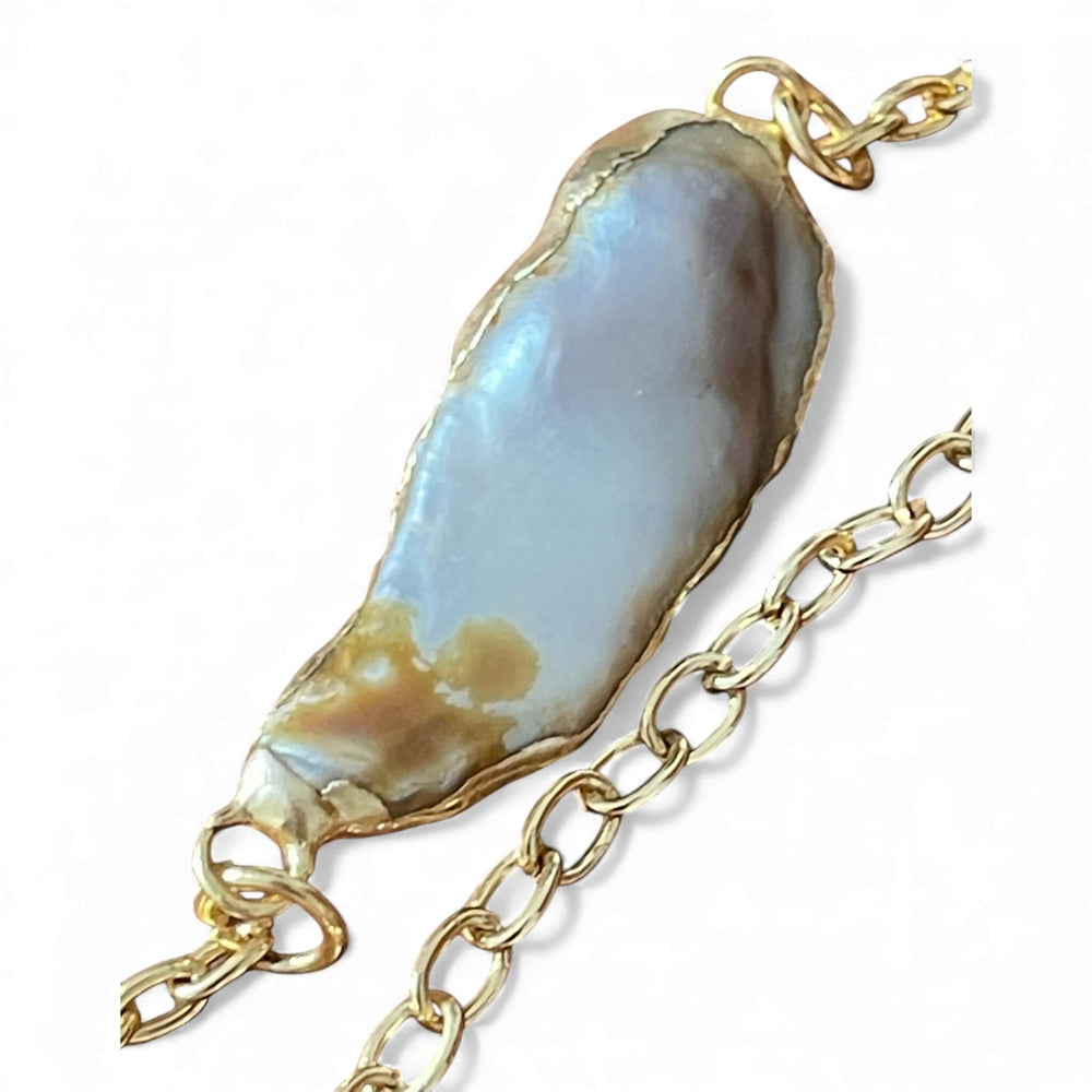 18K Gold Plated Handmade Organic Keshi Baroque Pearl Long Layering Necklace, 126 cm